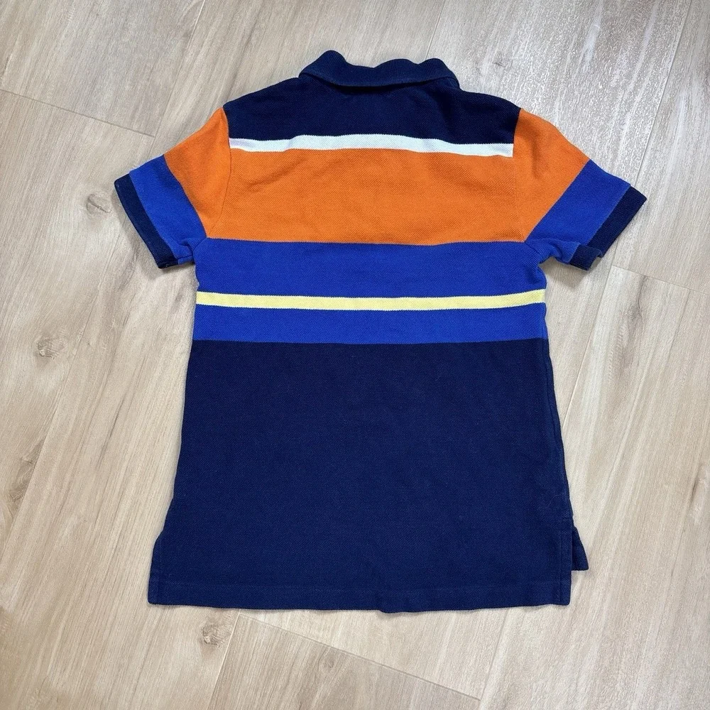 Vintage Boys Polo Ralph Lauren Polo Shirt Size 6 Stripes Preppy Orange & Blue